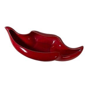Vintage California Pottery Console Red Bowl Planter Lips Odd Smile MCM 16"